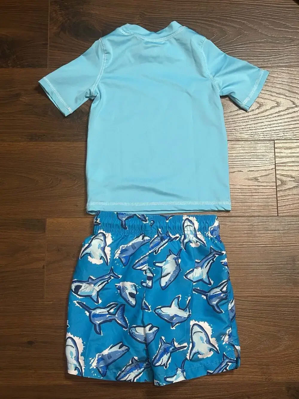 Place Sport Toddler Boys Shark Print 2-Piece Rashguard and Swim Trunks Set
